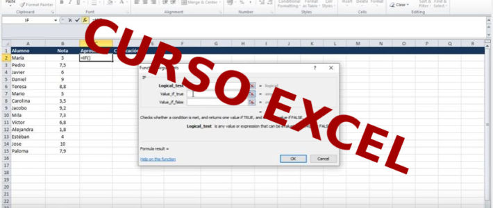 Curso de Excel. Uso de la función IF e IF anidado (en español SI) en un ejemplo Curso de Excel. Uso de la función IF e IF anidado (en español SI) en un ejemplo
